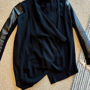 All Saints Black Cardigan with Leather Details